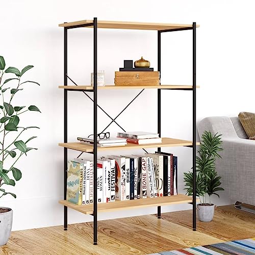Standregal mit 4 Böden, Schwarz und Eiche-Optik, 80x40x130 cm, Robustes Bücherregal aus Holzwerkstoff und Stahl für Büro, Wohnzimmer, Garage von Holamys