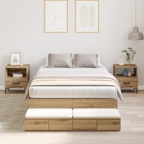 Stauraum-Bettrahmen Artisan Eiche 120x190 cm, Robustes Doppelbett, Holzwerkstoff, integrierte Schubladen, einfache Montage Stauraum-Bettrahmen Artisan Eiche 120x190 cm, Robustes Doppelbett, Holzwerkstoff, integrierte Schubladen, einfache Montage von Holamys