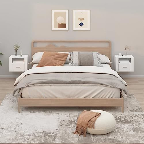 Wand-Nachttisch, 2 Stück, Hochglanz-weiß, 50x36x40 cm, schwebender Nachttisch für Schlafzimmer, Wohnzimmer, Beistelltisch von Holamys