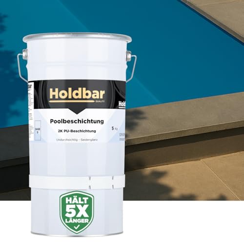 Holdbar 2K PU Poolbeschichtung Azurblau (RAL 5009) 5 Kg - UV- & chlorbeständige, wasserfeste Polyurethan Schwimmbadfarbe - Poolfarbe für Betonbecken, Fliesen- GFK- & Kunststoff-Pools von Holdbar