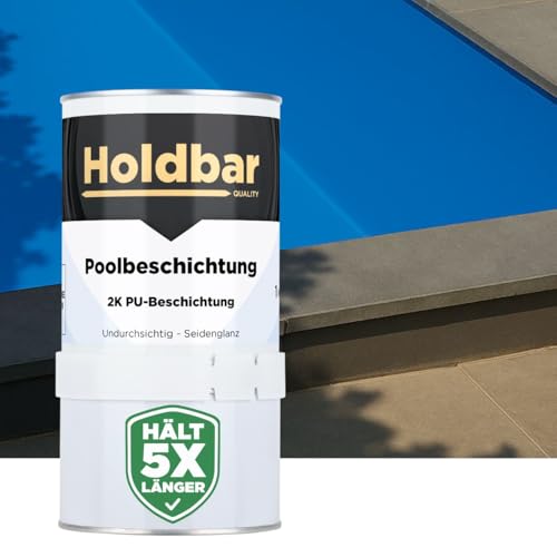 Holdbar 2K PU Poolbeschichtung Himmelblau (RAL 5015) 1 Kg - UV- & chlorbeständige, wasserfeste Polyurethan Schwimmbadfarbe - Poolfarbe für Betonbecken, Fliesen- GFK- & Kunststoff-Pools von Holdbar