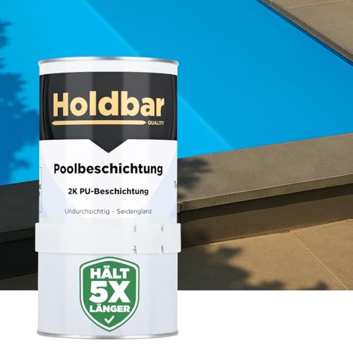 Holdbar 2K PU Poolbeschichtung Lichtblau (RAL 5012) 1 Kg - UV- & chlorbeständige, wasserfeste Polyurethan Schwimmbadfarbe - Poolfarbe für Betonbecken, Fliesen- GFK- & Kunststoff-Pools von Holdbar