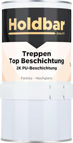 Holdbar Treppen Top Beschichtung Hochglänz 1 kg - Treppenlack - Transparent - 2 komponenten Deckbeschichtung - Abriebfest - Innen- und Außeneinsatz - Auf Holz und Beton von Holdbar