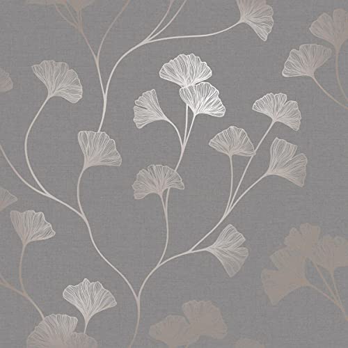 Papiertapete Glistening Gingko Dark Grey Rose Gold 12702 Indulgence 10,05 m x 0,53 m von Holden Decor