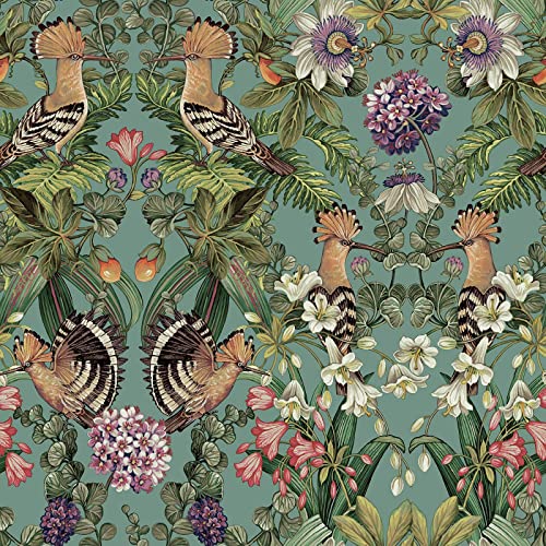 Holden Mirrored Bird Tapete - Modern Wallpaper für Zuhause, Wohnzimmer, Küche, Schlafzimmer, Dekoration, Büro - Nature Tapete mit Vögel, wucherndem Laub und Blumen in einem verspiegelten Muster von Holden Decor