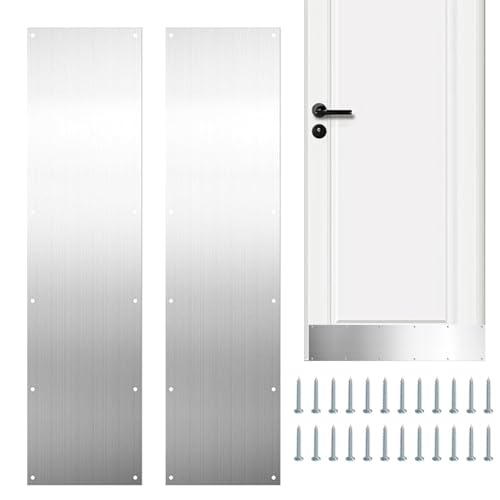 2 Trittplatte aus gebürstetem Edelstahl, Türschutz aus satiniertem Aluminium, Trittplatte aus Edelstahl, Metall-Trittplatte für Türdekoration, verhindert das Treten der Tür, 410 x 110 mm 2 Trittplatte aus gebürstetem Edelstahl, Türschutz aus satiniertem Aluminium, Trittplatte aus Edelstahl, Metall-Trittplatte für Türdekoration, verhindert das Treten der Tür, 410 x 110 mm von Holdes