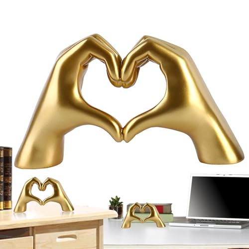 Deko Skulptur Herz Aus Händen Liebe Herz Hände Skulptur, Herz Hände, Minimalistische Handgesten Statue Aus Kunstharz, Goldenes Herz, Handbemalte Mitteltischdekoration von Holdes
