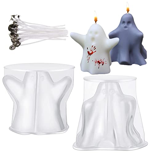 Halloween-Geisterkerzenform, Halloween-Geister-Silikonformen für Kerzenherstellung, Bastelset, Epoxidharz-Gussform mit 20 Kerzendochten für Sojawachs, Aromatherapie, Seife, 2 Stück Halloween-Geisterkerzenform, Halloween-Geister-Silikonformen für Kerzenherstellung, Bastelset, Epoxidharz-Gussform mit 20 Kerzendochten für Sojawachs, Aromatherapie, Seife, 2 Stück von Holdes