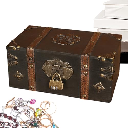 Holdes Aufbewahrungsbox aus Holz, Retro-Stil, abschließbar, Vintage-Schatzbox, Andenkenbox, Schatzbox, dekorative Truhe für Schmuck, Perlenschmuck Holdes Aufbewahrungsbox aus Holz, Retro-Stil, abschließbar, Vintage-Schatzbox, Andenkenbox, Schatzbox, dekorative Truhe für Schmuck, Perlenschmuck von Holdes
