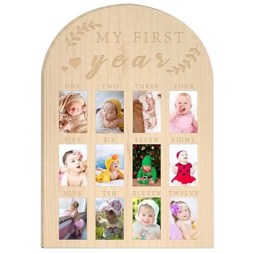 Holdes Fotodisplay für Kleinkinder im ersten Jahr – Buch-Foto-Andenken | Holzbrett für Kleinkinder, erstes Jahr, Fotorahmen, Meilensteinbrett für Kleinkinder, Dusche oder von Holdes