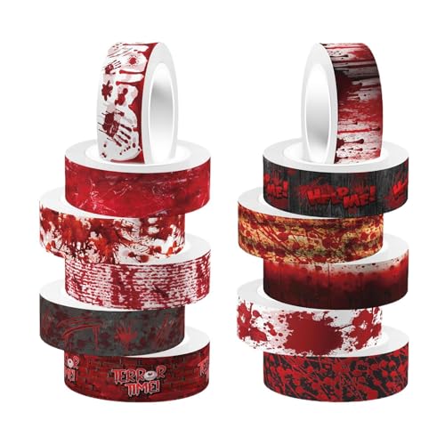 Holdes Halloween Klebeband Rolle,Transparenter Halloween Wandtattoo Rolle - 5 Meter Selbstklebende Blutige Randverzierung für Kinder Erwachsene Laptops Türen Wände Computer Verpackung Becher Gläser von Holdes