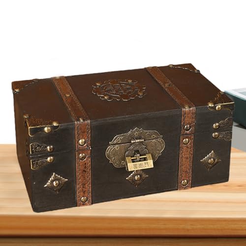 Holdes Holz-Schatzkiste – Retro-Holzkiste mit abschließbarer Aufbewahrungsbox – Vintage-Schatzbox, Andenkenbox, Schatz-Aufbewahrungsbox, dekorative Truhe für Schmuck, Perlenschmuck von Holdes