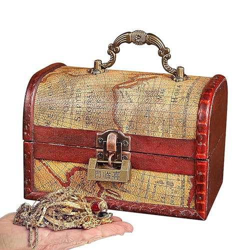 Holdes Holztruhe mit Schloss – Vintage-Holztruhe mit Schloss und Griff, Schatzkiste für Schmuck, Spielzeug und Heimdekoration, Holztruhe Holdes Holztruhe mit Schloss – Vintage-Holztruhe mit Schloss und Griff, Schatzkiste für Schmuck, Spielzeug und Heimdekoration, Holztruhe von Holdes