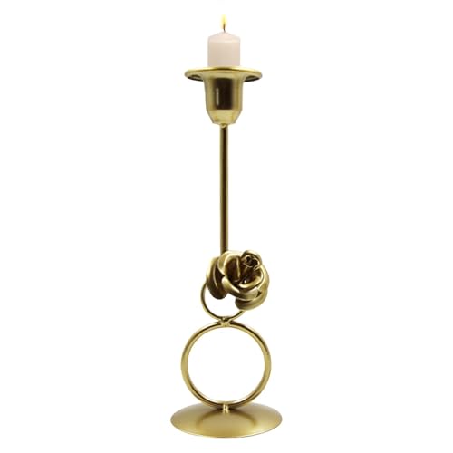Holdes Kerzenhalter aus Metall mit Blumenmotiv, goldfarben, romantischer Stumpenkerzenständer, eleganter Retro-Kerzenständer für Kaminsims, Zuhause, Couchtisch von Holdes