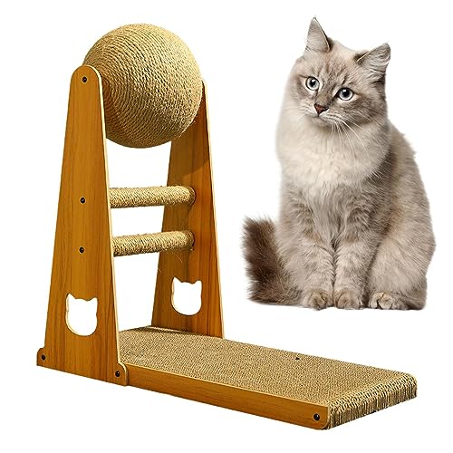 Holdes L-förmiger Katzenkratzer, Sisal-Kratzbrett mit Kratzball, kratzfestes Sisal-Kratzspielzeug, Katzenbett, abnehmbares Katzenspielzeug für Indoor-Katzen von Holdes