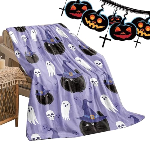 Holdes -Plüschdecke, Geisterdecke, Überwurf,Geister- -niedliche Schwarze Katze-Halloween-Decke - Warme, Dicke Flanelldecken, Dekorationen, Überwürfe von Holdes