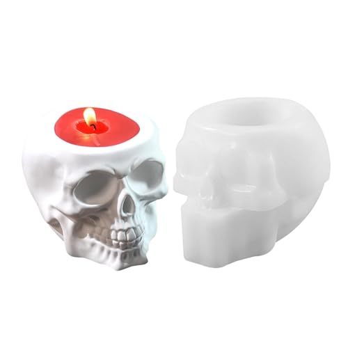Holdes Silikon-Kerzenformen – Totenkopf-Design, weiche Silikonformen, antihaftbeschichtet, multifunktional, Bastelbedarf, wiederverwendbare Kerzenformen für Beton, Wachs, Ton, Harz von Holdes