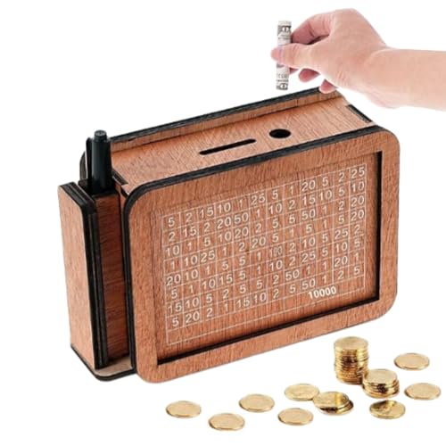 Holdes Spardose - Geldtresor aus Holz mit Zähler | Spar-Herausforderungsbox mit Halter, wiederverwendbarer Geldzähler Bank für Münze Banknote von Holdes