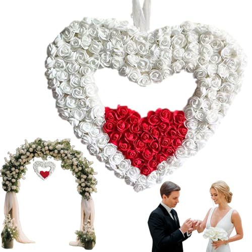 Holdes Valentinstag-Türkranz – Herzförmiger künstlicher Rosenkranz, Valentinstagsdekoration für Wand, Fenster, Veranda, Kranz-Dekoration von Holdes