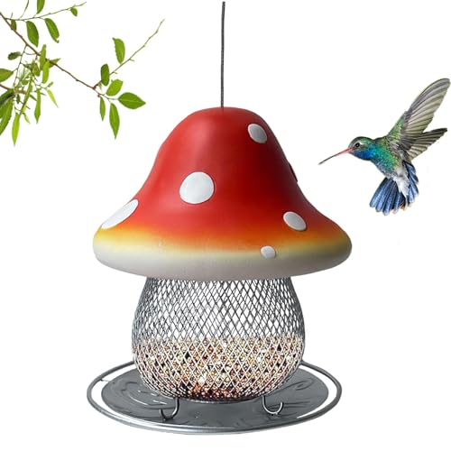 Holdes Vogelfutterstation für Pilze für den Außenbereich, solarbetriebenes Vogelfutterhaus mit Pilzen | Kolibri-Futterstation für Balkon aus Metall mit einer Kapazität von 3,5 lb – Gartendekoration Holdes Vogelfutterstation für Pilze für den Außenbereich, solarbetriebenes Vogelfutterhaus mit Pilzen | Kolibri-Futterstation für Balkon aus Metall mit einer Kapazität von 3,5 lb – Gartendekoration von Holdes