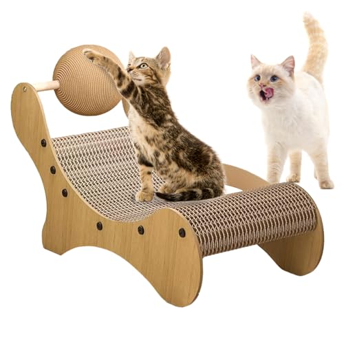 Holdes aus Karton, 2-in-1, gebogenes Design, Sisal-Kugel-Kratzer, wendbarer für Indoor-Katzen, elegantes Katzensofa, Wellpapp-Lounge Holdes aus Karton, 2-in-1, gebogenes Design, Sisal-Kugel-Kratzer, wendbarer für Indoor-Katzen, elegantes Katzensofa, Wellpapp-Lounge von Holdes