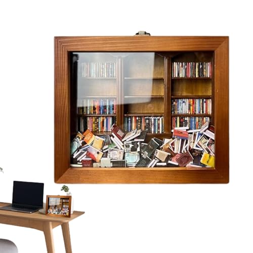 Miniatur-Bücherregal, 20 x 25 cm, Holz-Bücherregal, Vitrine aus Holz, Haus-Form, winzige Bibliotheks-Vitrine mit Miniatur-Buch, Bücherregal von Holdes