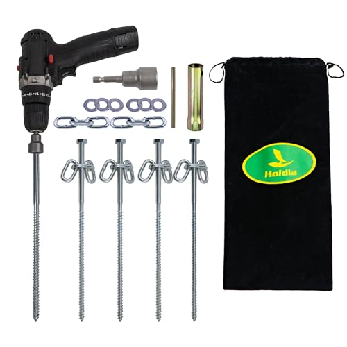 Holida Zeltheringe mit 17 mm Sechskant-Bohreradapter, 12 Stück Schrauben, 0,95 x 30,5 cm, mit Kettengliedern und Unterlegscheiben, Sechskant-Heringe, robuste Metall-Zeltanker und Camping-Spikes von Holdia