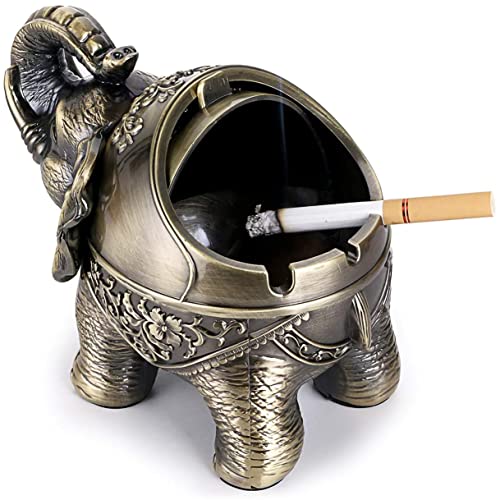 Windfester Vintage Metall Elefant Aschenbecher mit Deckel Drinnen und Draußen,Aschenbecher für Draussen,Schreibtisch Dekor für Büro Wohnzimmer Bar von Holdyfine