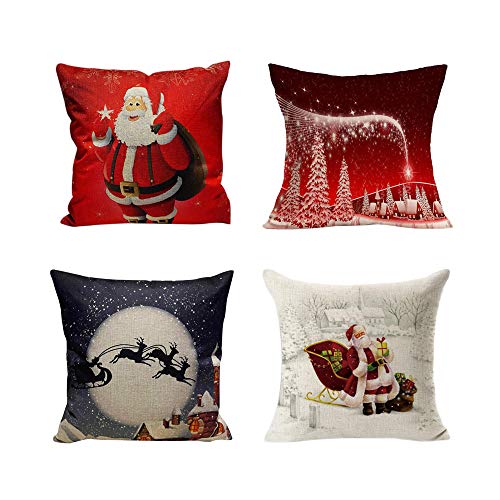 Holeider Kissenbezüge Weihnachten, Soolike 4er Set Baumwolle Leinen Drucken Kissen Kissenbezüge Dekorative Kissenhülle Für Sofa Büro,45 x 45cm (F) von Holeider Kissenbezüge