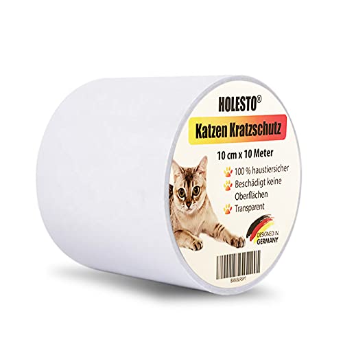 Holesto® Kratzschutz für Katzen und Hunde – Selbstklebende Schutzfolie - Kratzschutzfolie für Katzen - Kratzschutz für Sofa - Kratzfest für Tür, Tisch, Sofa und Möbel - Transparent (10 m x 10 cm) von Holesto