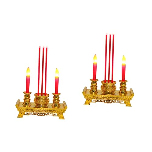 2St Altarkerzen leuchten Buddha-Dekor LED-Dekor Kerzenlampe chinesische elektrische Kerzen buddhistische elektrische Kerzen elektronisch schmücken Räuchergefäß Kerzenlicht Plastik von Holibanna