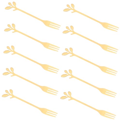 Holibanna 10Stücke Teiliges Goldene Blattgabeln aus für Obst Dessert Kuchen und Salat Cocktailgabeln für Partys und Hausgebrauch Leicht und Tragbar von Holibanna