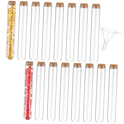 Holibanna 16 Stück Teiliges Klare Glas reagenzgläser mit Korken und Trichter Transparente Verschließbare Probenfläschchen für Dekoration Party Hochzeit Feuchtigkeitsschutz und Einfache von Holibanna