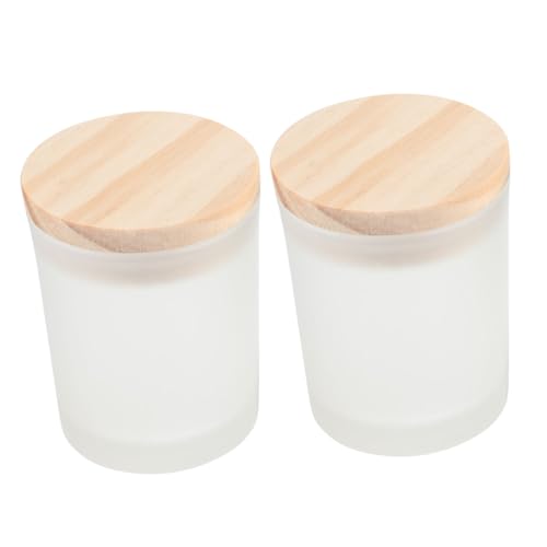 Holibanna 2 Stück DIY Duftkerzenbecher Runde Kerzenbehälter Bruchsicheres mit Holzdeckel für Kerzenherstellung und Dekoration von Holibanna