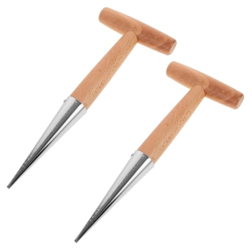 Holibanna 2 Stück Dibber Pflanzwerkzeug Handlicher Garten Dibber mit Ergonomischem Holzgriff Rostfrei für Aussaat und Bodenlockerung Vielseitig für Gemüse und Sukkulenten Langlebig und von Holibanna