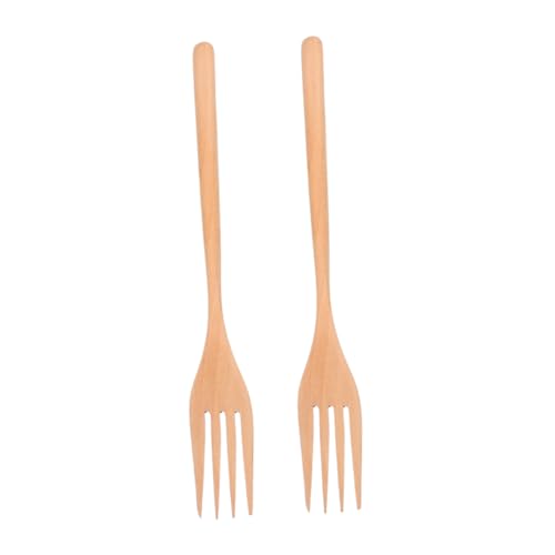 Holibanna 2 Stück Holzsalatgabeln mit Langem Griff Wiederverwendbare Küchenutensilien aus Holz für Pasta und Obst Vielseitige Rühr und Serviergabeln aus Hochwertigem Holz von Holibanna