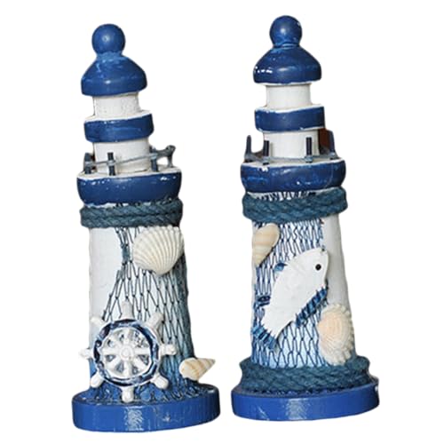 Holibanna 2 Stück Mini Holz Leuchtturm Deko Mediterraner Stil Nautische Holzfigur für Tisch Wohnzimmer Badezimmer Strandthemen Dekoration Leichte Ornament für Zuhause und Party von Holibanna