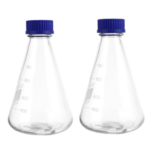 Holibanna 2 Stück Teiliges Glas kegelflaschen Blauer Schraubkappe Stabiles Laborgefäß mit Klarer Messskala Kegelförmige Reagenzflaschen für Präzise Experimente im Laborgebrauch von Holibanna