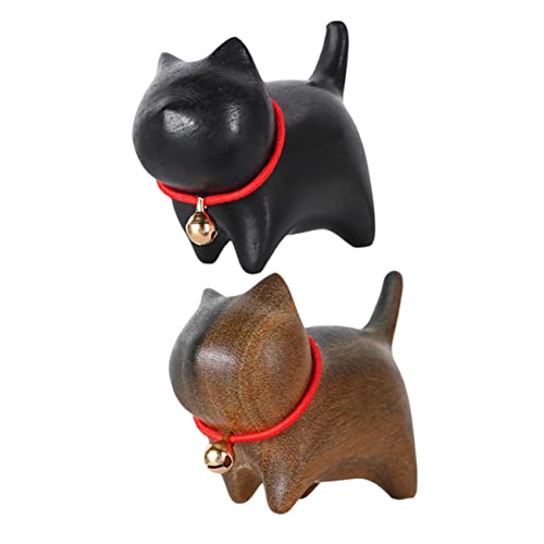 Holibanna 2 Stück Teiliges Mini Holz Katzenfigur Handgeschnitzte Kleine Holzkatze als Stifthalter und Tischdekoration Schreibtisch Skulptur für Wohnzimmer Büro und Geschenkideen von Holibanna