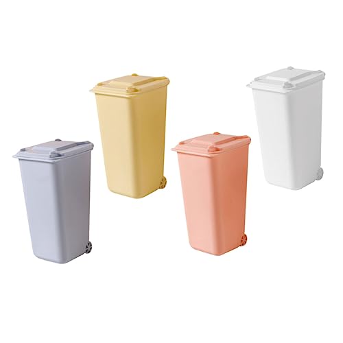 Holibanna 4 Stück Mini Tischmülleimer mit Deckel Set Desktop Abfallbehälter für Büro und Zuhause Praktische Aufbewahrung für Stifte Scheren und Weiß Gelb Rosa und Blau von Holibanna