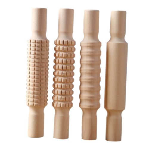 Holibanna 4 Stück Schlammpersonal Tool Modellieren Erwachsene drücken Form Docker Töpferei Tonbildzeuge Texturwalze für Ton Walzstange aus Ton Textur Töpferrolle Töpferwalze Holz Beige von Holibanna