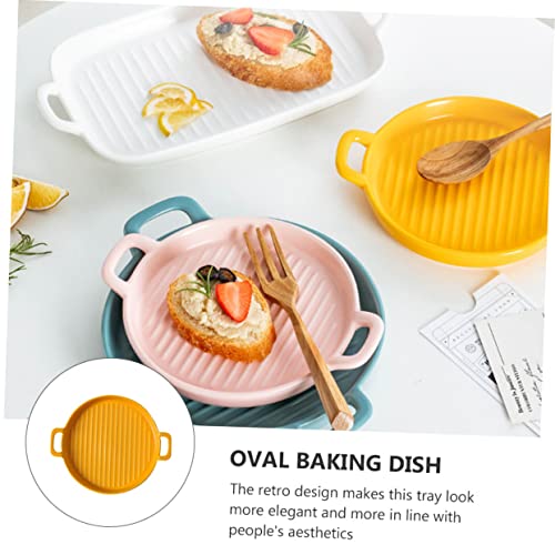 Holibanna Backform mit Doppelgriff Rutschfest Hitzebeständig Nordisches Design Gelbes Backblech Spülmaschinenfest für Backen und Servieren von Holibanna