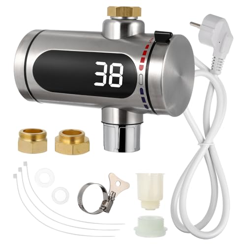 Holibanna Elektrischer Edelstahl wasserhahn mit Integriertem Durchlauferhitzer LED digitalanzeige Sofortige Warmwasserbereitung für Küche und Garten Energiesparend Langlebig Installieren von Holibanna