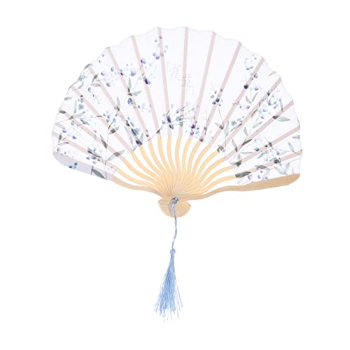 Holibanna Faltbarer Handfächer Japanischer Stil Sommer Fächer aus Baumwollstoff mit Griff Leicht und Tragbar Modischer Antiker Kühlfächer für Damen und Mädchen Blau Gypsophila von Holibanna