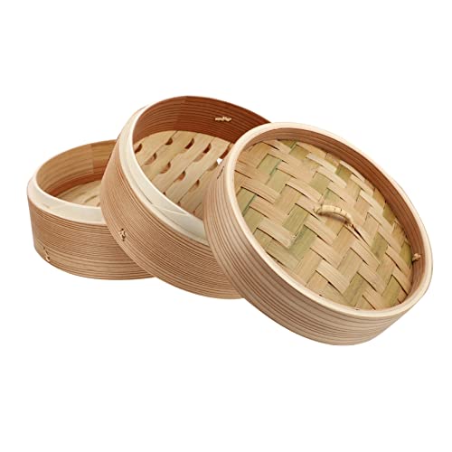 Holibanna Holz Dampfgarer Stöckig mit Deckel Natürlicher Küchen Dampfkorb für Gedämpfte Brötchen Dim Sum Vielseitig Einsetzbar Langlebiges Material Gleichmäßige Hitzeverteilung von Holibanna