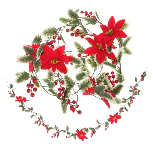 Holibanna Künstliche Rattan Dekoration mit Roten Blumen für Weihnachten Hochwertige Flexible und Realistische Weihnachtsdeko für und Außen für Feste und Feiern von Holibanna