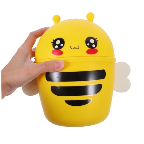 Holibanna Mini Desktop Mülleimer mit Klappdeckel Cartoon Bienen Design Kompakter Tischabfalleimer für Küchen und Badezimmerabfälle Praktischer Kleiner Müllbehälter für Büro und Zuhause von Holibanna