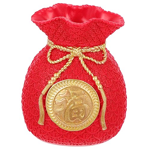 Holibanna Resin Glücksbeutel Vase Money Bag Form Dekorative Blumenvase für Wohnzimmer Tischdekoration Kreative Feng Shui Deko Rot von Holibanna