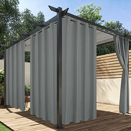 HolidayIdeas Outdoorvorhänge für Terrasse Wasserdicht, 4 Paneele - 137 x 249 cm - Sichtschutz Blickdichte Gardinen Vorhänge Graue Ösen Außenvorhänge für Veranda, Pavillon, Pergola, Hinterhof von HolidayIdeas