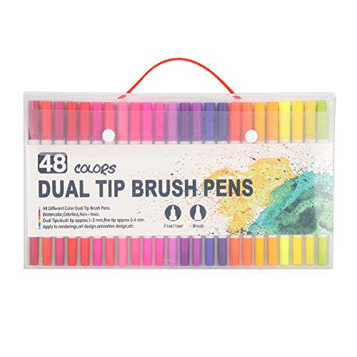 Holigie Doppelspitze Pinselstifte Set 48 Farben lebendige Aquarellmarkierungen mit feinen Pinsel -Tipps zum Zeichnen von Malschriftenkunsthandwerk 6,3 Zoll Nonkino von Holigie